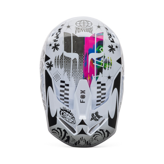 Casque cross FOX 2026 V1 Image Cosmo - Blanc Noir