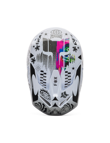 Casque cross FOX 2026 V1 Image Cosmo - Blanc Noir