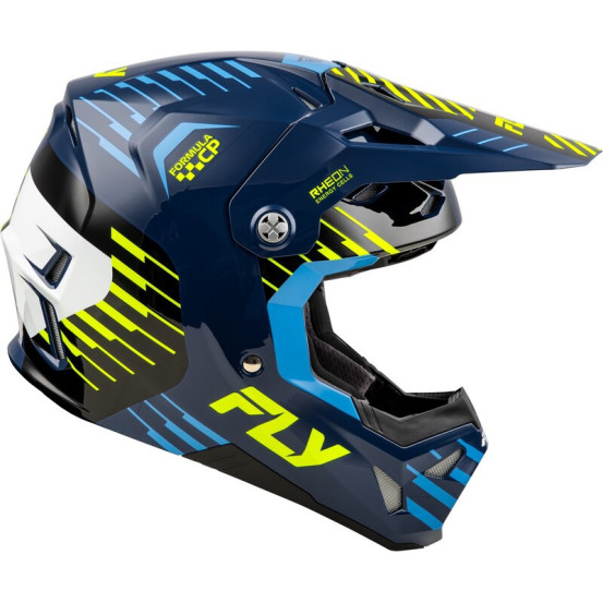 Casque cross Fly Racing 2026 Formula CP Slice - Bleu Jaune Fluo Blanc