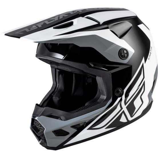Casque cross Fly Racing 2026 Kinetic - Crest - Noir Blanc Gris