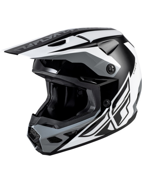 Casque cross Fly Racing 2026 Kinetic - Crest - Noir Blanc Gris