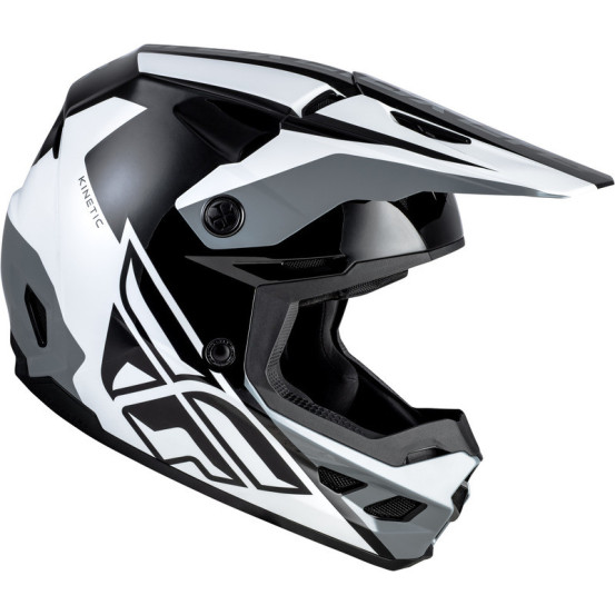 Casque cross Fly Racing 2026 Kinetic - Crest - Noir Blanc Gris