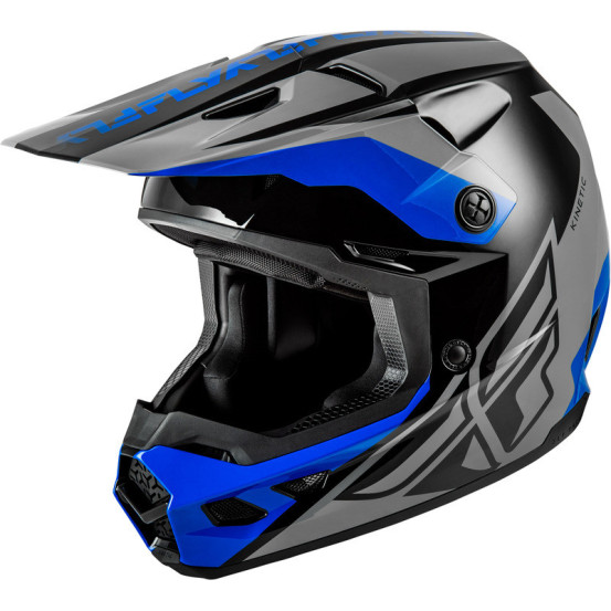Casque cross Fly Racing 2026 Kinetic - Crest - Gris Noir Bleu