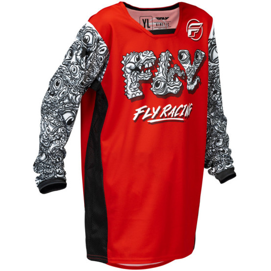 Maillot cross enfant Fly Racing 2026 Kinetic - Mutant - Rouge Blanc Noir
