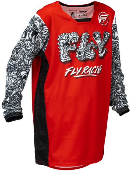 Maillot cross enfant Fly Racing 2026 Kinetic - Mutant - Rouge Blanc Noir
