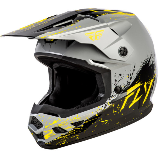 Casque enfant cross Fly Racing Kinetic - Drip - Gris Noir Jaune