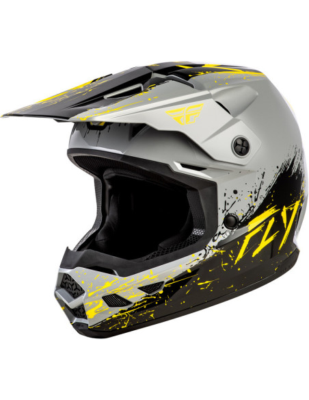 Casque enfant cross Fly Racing Kinetic - Drip - Gris Noir Jaune