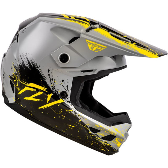 Casque enfant cross Fly Racing Kinetic - Drip - Gris Noir Jaune