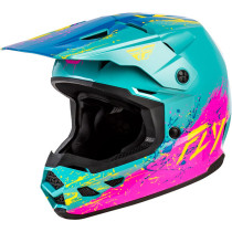 Casque enfant cross Fly Racing Kinetic - Drip - Turquoise Rose Jaune