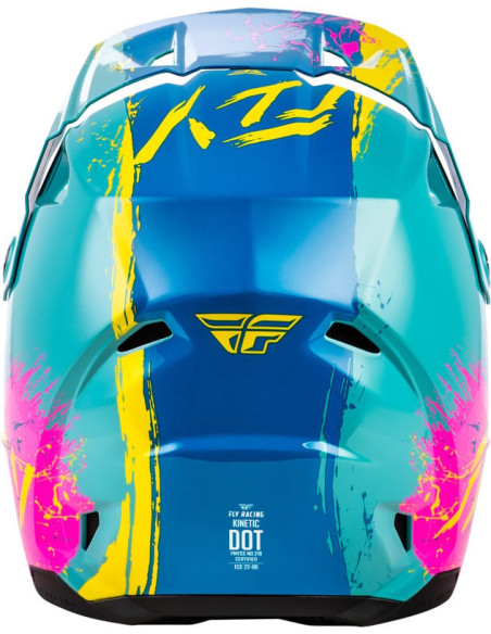 Casque enfant cross Fly Racing Kinetic - Drip - Turquoise Rose Jaune
