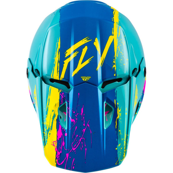 Casque enfant cross Fly Racing Kinetic - Drip - Turquoise Rose Jaune