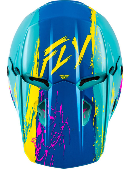 Casque enfant cross Fly Racing Kinetic - Drip - Turquoise Rose Jaune