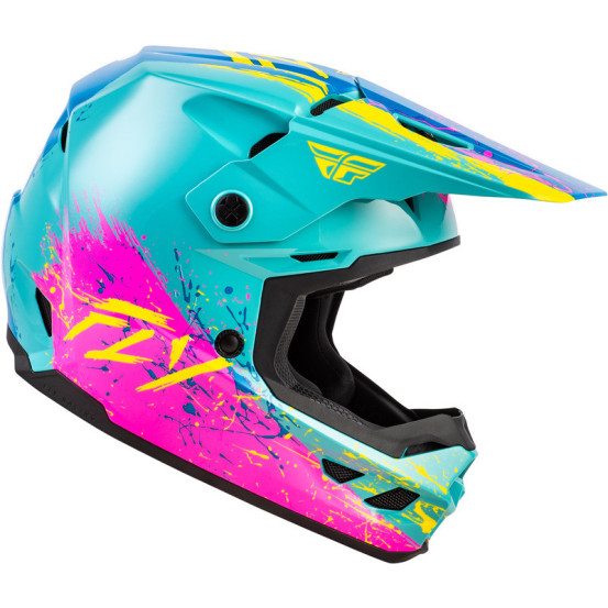 Casque enfant cross Fly Racing Kinetic - Drip - Turquoise Rose Jaune