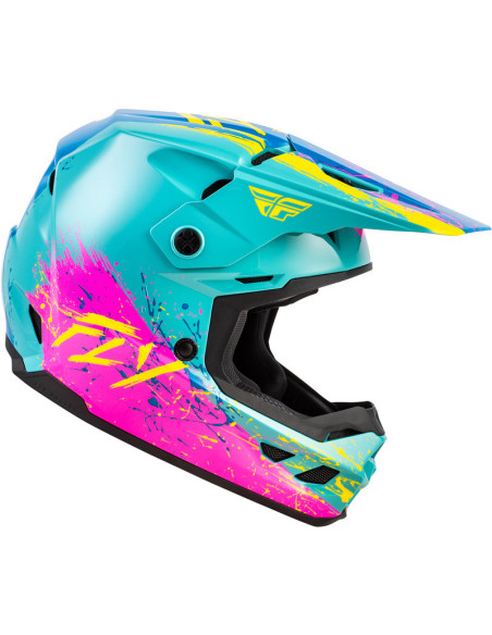 Casque enfant cross Fly Racing Kinetic - Drip - Turquoise Rose Jaune