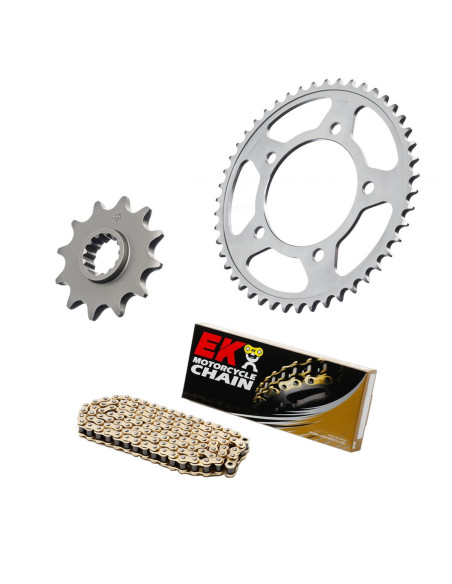 Kit chaine EK CHAIN racing acier YAMAHA YBR 125 2005 - 2006