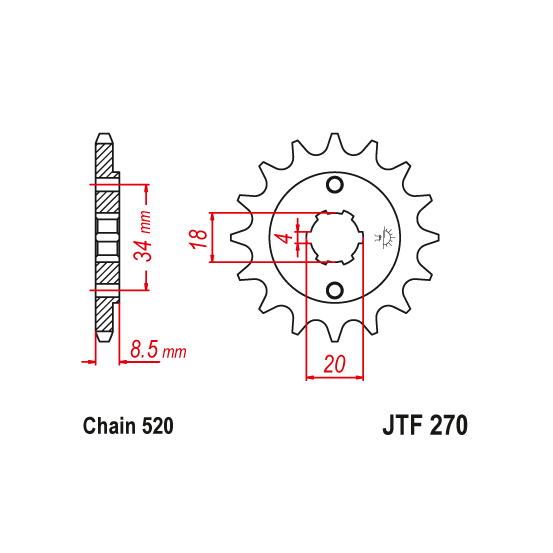 Kit chaine EK CHAIN renforcée acier DERBI 250 DXR 2004 - 2011
