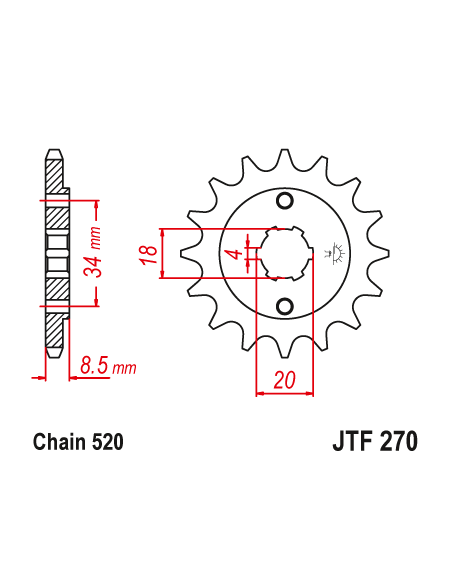 Kit chaine EK CHAIN renforcée acier DERBI 250 DXR 2004 - 2011