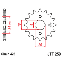 Kit chaine EK CHAIN super-renforcée acier DAELIM VJ 125 ROADWIN 2004 - 2006 2