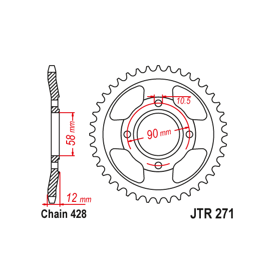 Kit chaine EK CHAIN super-renforcée acier HONDA NX 125 1989 - 1997