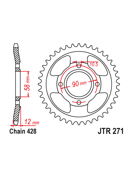 Kit chaine EK CHAIN super-renforcée acier HONDA NX 125 1989 - 1997
