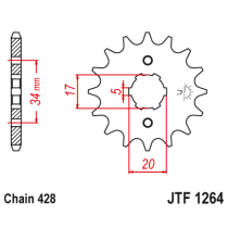 Kit chaine EK CHAIN super-renforcée acier HONDA XR 125 L 2003 - 2008 2