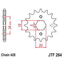 Kit chaine EK CHAIN super-renforcée acier KYMCO ZING 125 1997 - 2015 2