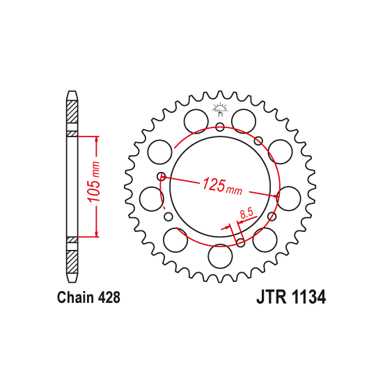 Kit chaine EK CHAIN super-renforcée acier RIEJU TANGO 125 2006 - 2020 - TANGO 125I SCRAMBLER 2020