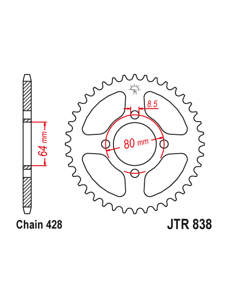 Kit chaine EK CHAIN super-renforcée acier YAMAHA YBR 125 2005 - 2006