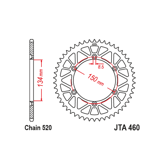Kit chaine EK CHAIN renforcée alu KAWASAKI KX 250 2019 - 2020 - KX 250 F 2013 - 2018