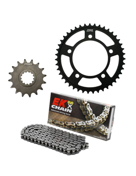 Kit chaine EK CHAIN super-renforcée acier TRIUMPH DAYTONA 900 1993 - SPRINT 900 1993 - 1994 - TRIDENT 900 1991 - 1998