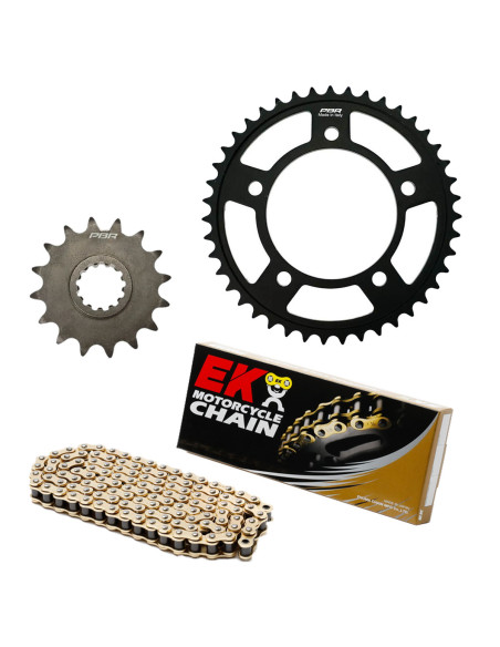 Kit chaine EK CHAIN racing acier KAWASAKI KX 80 1988 - 2000 - KX 85 2001 - 2021