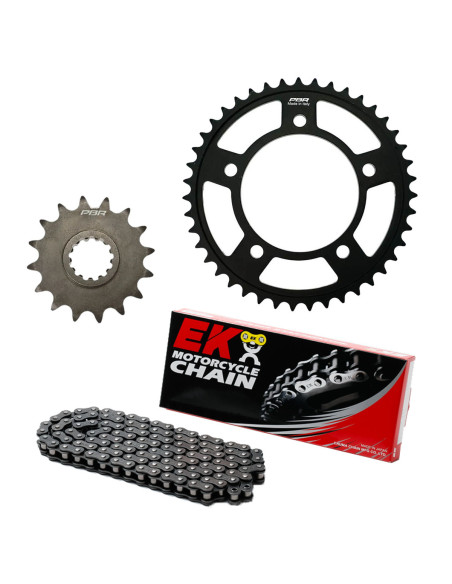 Kit chaine EK CHAIN standard acier APRILIA RS 50 2006 - 2013 | DERBI SENDA 50 2014 - 2015