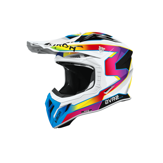 Casque moto cross Airoh 2026 Aviator Ace 2 Sunrise - Blanc Jaune Rouge Bleu