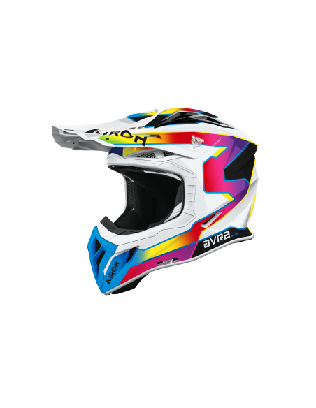 Casque moto cross Airoh 2026 Aviator Ace 2 Sunrise - Blanc Jaune Rouge Bleu