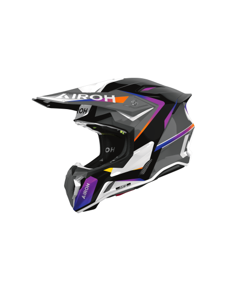 Casque moto cross Airoh 2026 Twist 3 Hustle - Gris Violet Orange