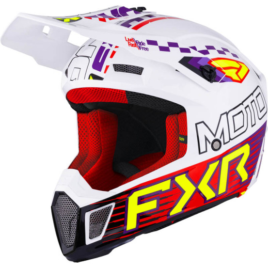 Casque cross FXR Clutch Race Div - Blanc Violet Rouge