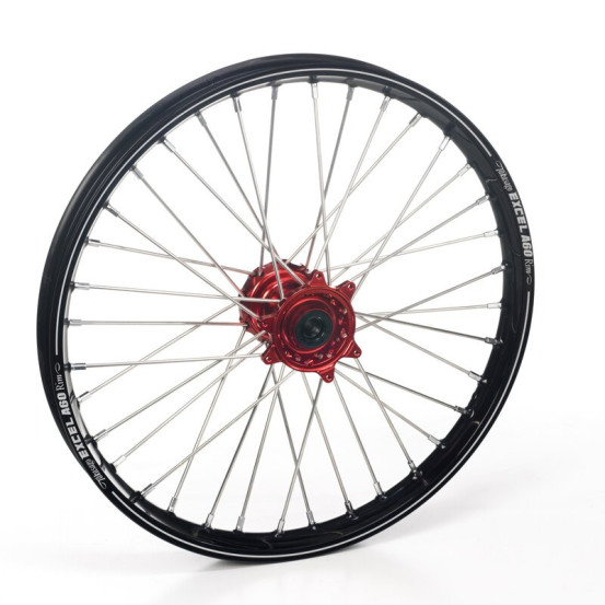 Roue avant complète 21x1,60 HAAN WHEELS - 36 rayons - Cercle EXCEL A60 noir / Moyeu rouge - BETA