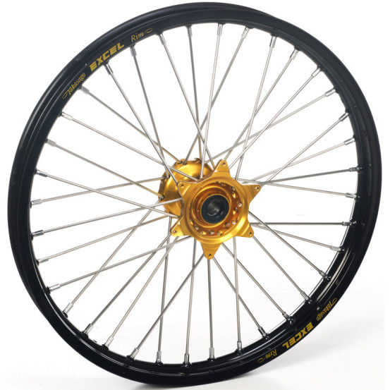 Roue avant complète 16,5x3,50 HAAN WHEELS - 36 rayons - Cercle EXCEL noir / Moyeu or - HONDA