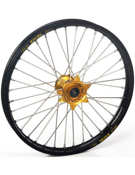 Roue avant complète 16,5x3,50 HAAN WHEELS - 36 rayons - Cercle EXCEL noir / Moyeu or - HONDA