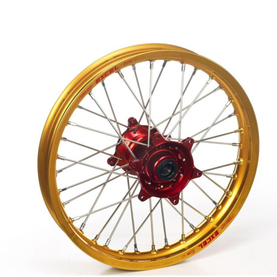 Roue avant complète 21x1,85 HAAN WHEELS - 36 rayons - Cercle EXCEL or / Moyeu rouge - HONDA