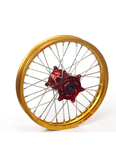 Roue avant complète 21x1,85 HAAN WHEELS - 36 rayons - Cercle EXCEL or / Moyeu rouge - HONDA