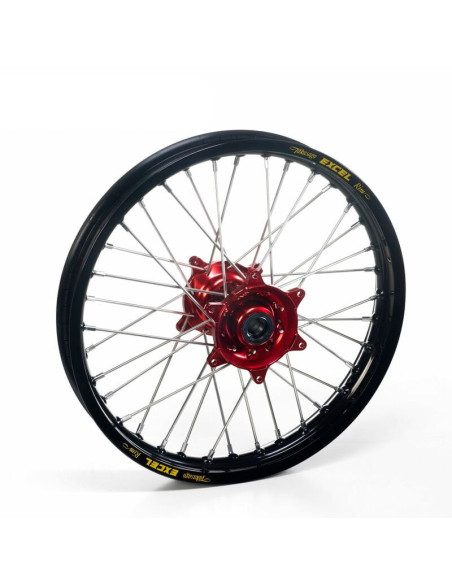 Roue arrière complète 19x1,85 HAAN WHEELS - 36 rayons - Cercle EXCEL noir / Moyeu rouge - HONDA