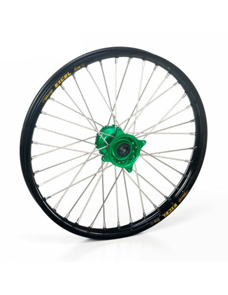Roue avant complète 17x1,40 HAAN WHEELS - 32 rayons - Cercle EXCEL noir / Moyeu vert - KAWASAKI