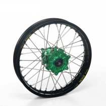Roue arrière complète 14x1,60 HAAN WHEELS - 32 rayons - Cercle EXCEL noir / Moyeu vert - KAWASAKI