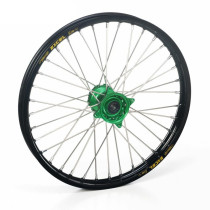 Roue avant complète 21x1,60 HAAN WHEELS - 36 rayons - Cercle EXCEL noir / Moyeu vert - KAWASAKI