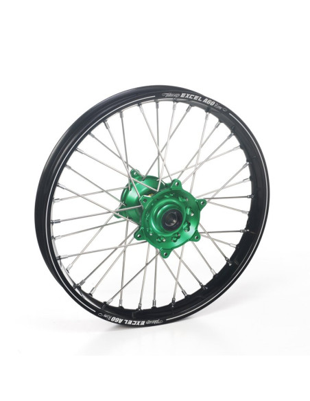 Roue arrière complète 19x1,85 HAAN WHEELS - 36 rayons - Cercle EXCEL A60 noir / Moyeu vert - KAWASAKI