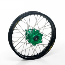 Roue arrière complète 19x1,85 HAAN WHEELS - 36 rayons - Cercle EXCEL noir / Moyeu vert - KAWASAKI
