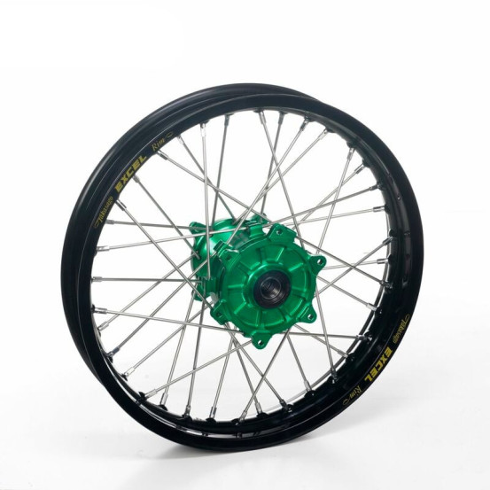 Roue arrière complète 19x1,85 HAAN WHEELS - 36 rayons - Cercle EXCEL noir / Moyeu vert - KAWASAKI