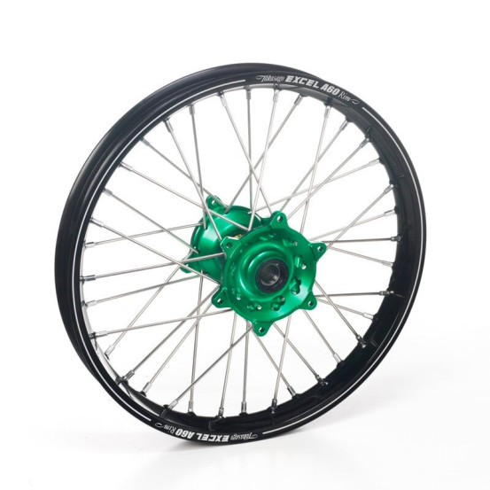 Roue arrière complète 19x2,15 HAAN WHEELS - 36 rayons - Cercle EXCEL A60 noir / Moyeu vert - KAWASAKI