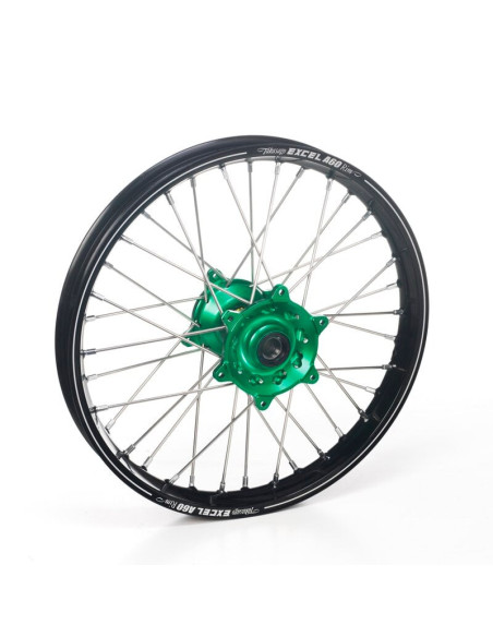 Roue arrière complète 19x2,15 HAAN WHEELS - 36 rayons - Cercle EXCEL A60 noir / Moyeu vert - KAWASAKI